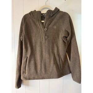 The North Face Women's Medium Brown Fleece Hoodie Button Neck Pullover Jacket